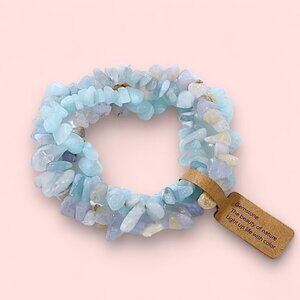 NWT Beaded Stretch Bracelets Set 3 PCs Aquamarine, Chalcedony, Purple Agate